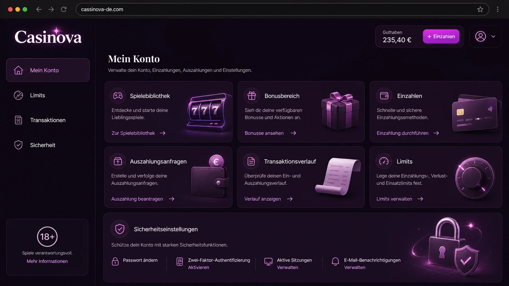 Welche Funktionen stehen nach dem Login zur Verfügung?